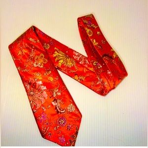 Christmas Silk Tie 100% Silk Classic Red Gold Embroidery Handmade USA Gift